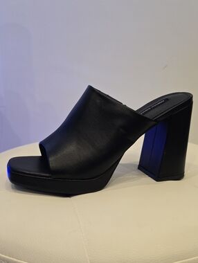 French Connection Black Vegan Leather Open Toe Mule High Heel Platform 8.5 Pilar